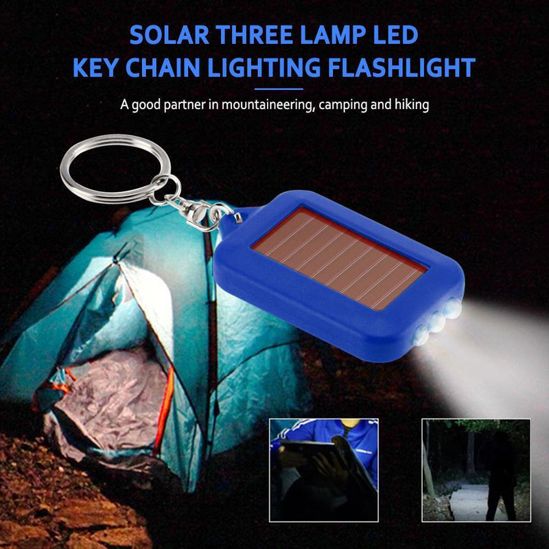 Mini Portable Solar 3 LED Light Keychain Camping Torch Flashlight (White)