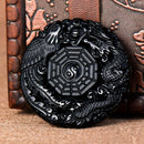 Black Mens Women Dragon Phoenix Carved Lucky Pendant BaGua Obsidian Necklace