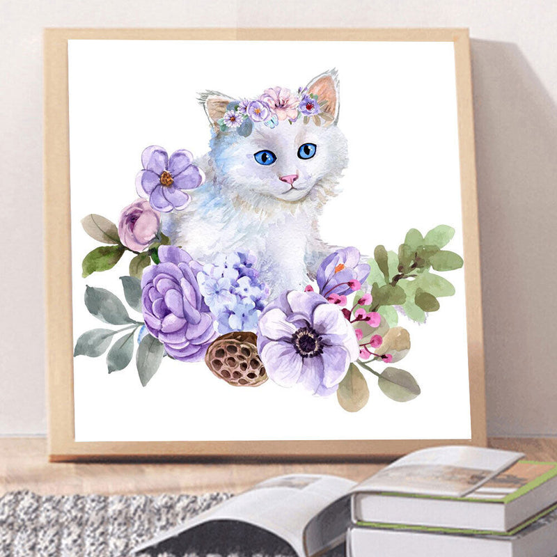 Flower Cat Oil Paint By Numbers Kits Canvas Picture Wall Art DIY Craft Colo