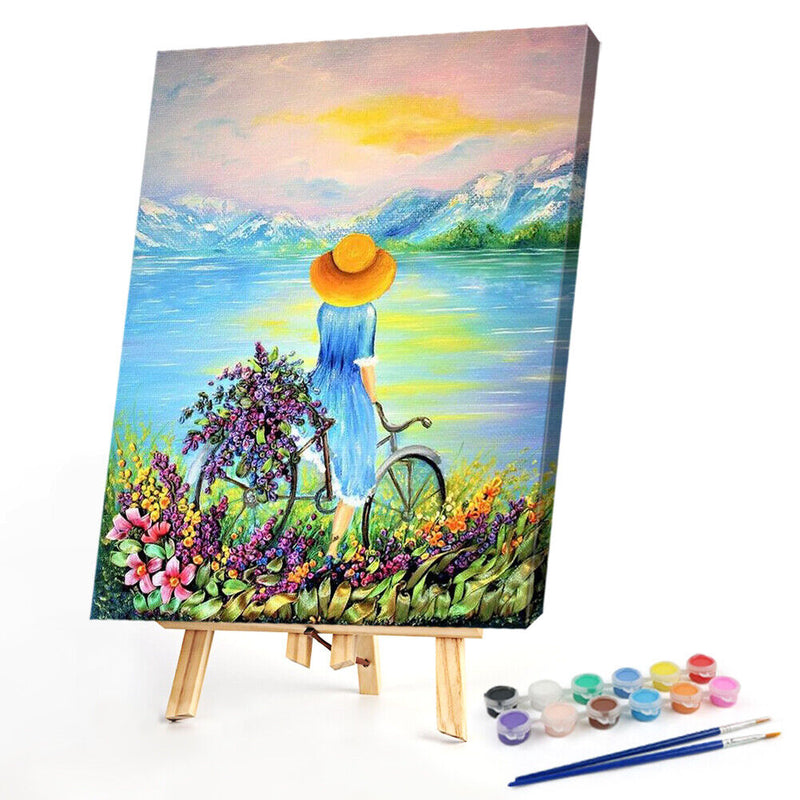 40x50cm Frameless Oil Paint By Numbers Bicycle Girl DIY Canvas Picture Kit