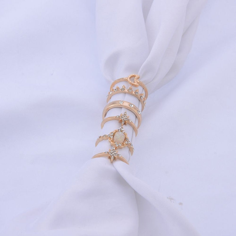 Elegant Bohemian Opal Rings Set Knuckle Midi Crown Finger Rings Moon Star