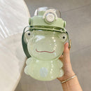 Frog Water Bottle with Straw and Strap Plastic Drinking Bottle Leakproof~