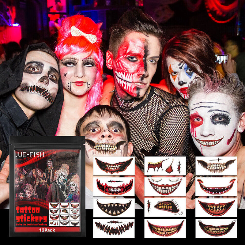 Halloween Clown Mouth Temporary Tattoos 12 Pieces for Costume Parties Role Plays
