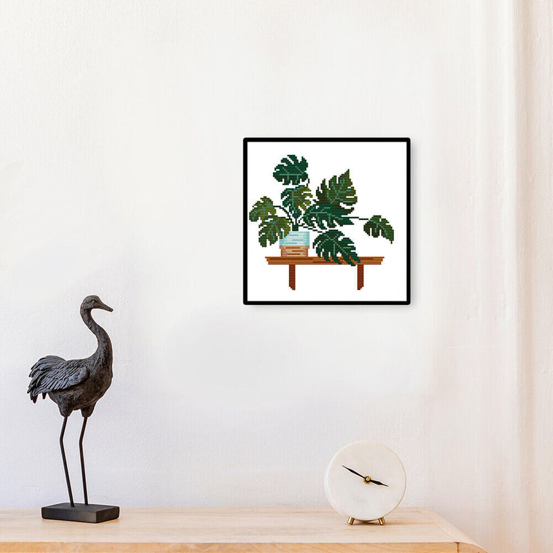 14CT Partial Cross Stitch Monstera Stamped DIY Embroidery Kits Printed Art