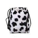 Girl Handbags Small Pouch Crossbody Bag Cow Milk Print Plush Drawstring Bag
