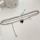 Gifts Double Layer Necklace Mosaic Love Pandent Heart Choker Clavicle Chain