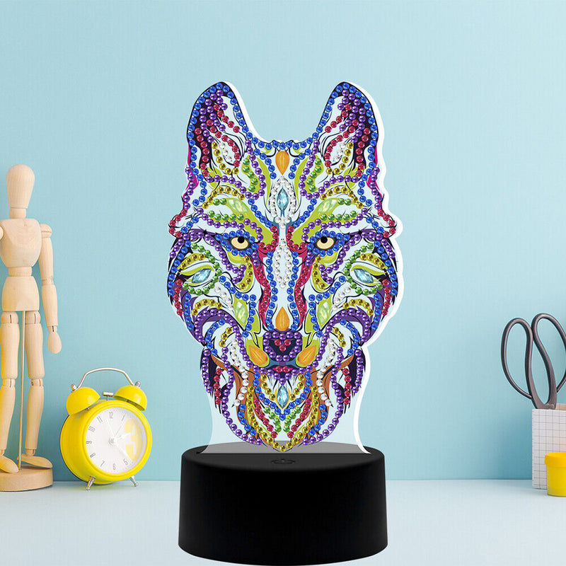 DIY Special Shaped Diamond Painting Wolf LED Light Cross Stitch Embroidery Lamp