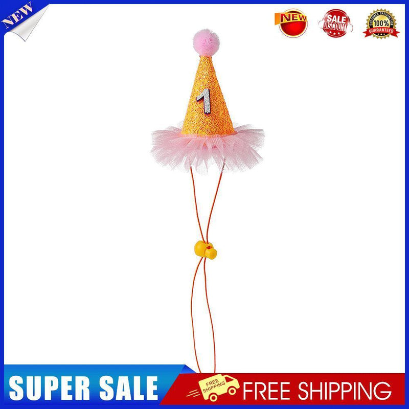 Pet Dog Birthday Hat w/ Number Cat Headwear Party Supplies Costume (Orange)