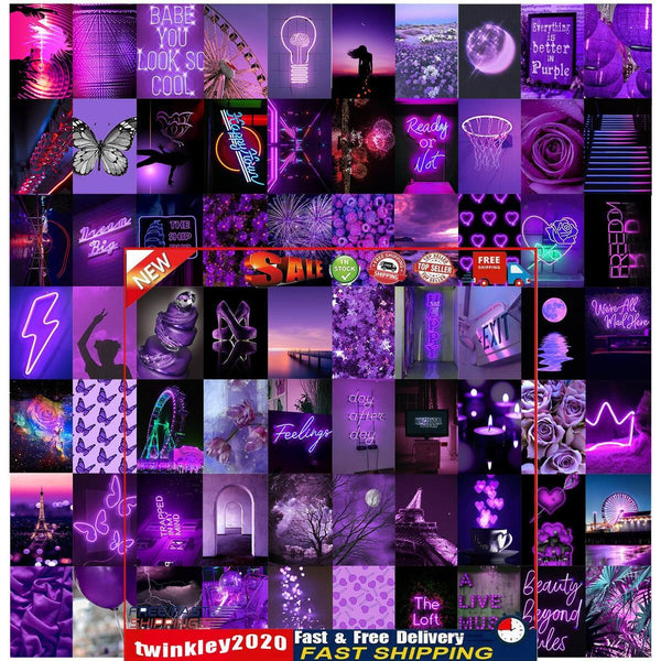 Wall Collage Kit 70 Pack Aesthetic Postcards Pictures Collages (Purple) Newly