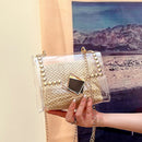 Summer Fashion Straw Shoulder Bag Rivet Chain Purse Tote PVC Women Crossbody Bag