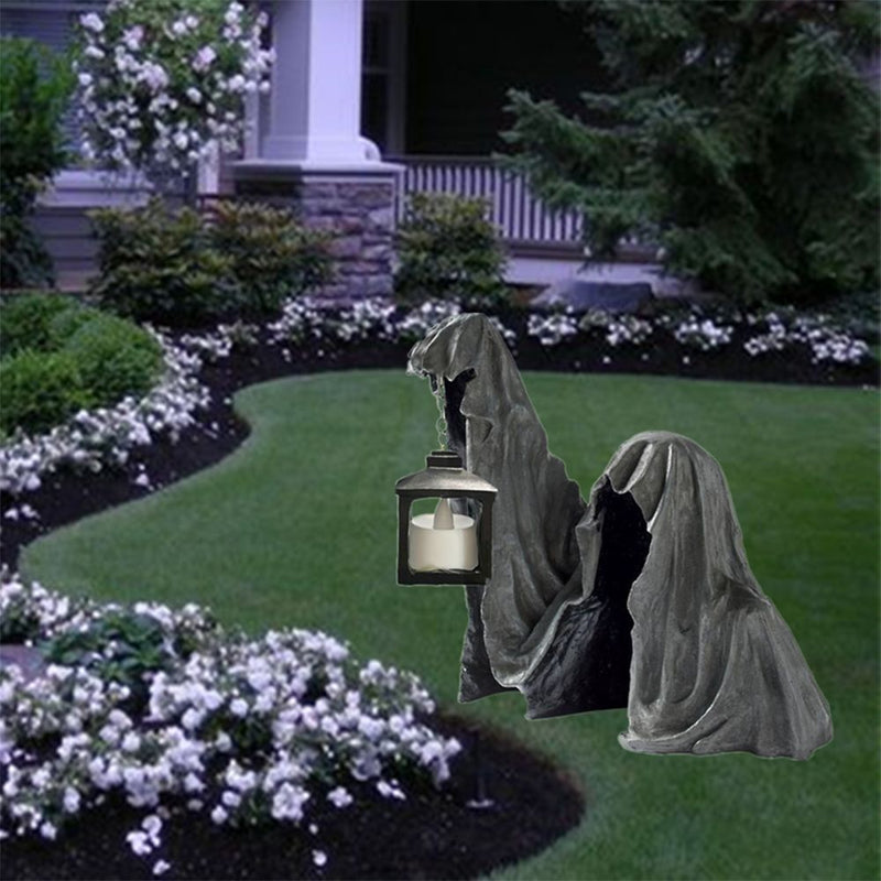 Witch Lantern Ghost Sculpture Ground Reaper Halloween Witch Ornament Statue