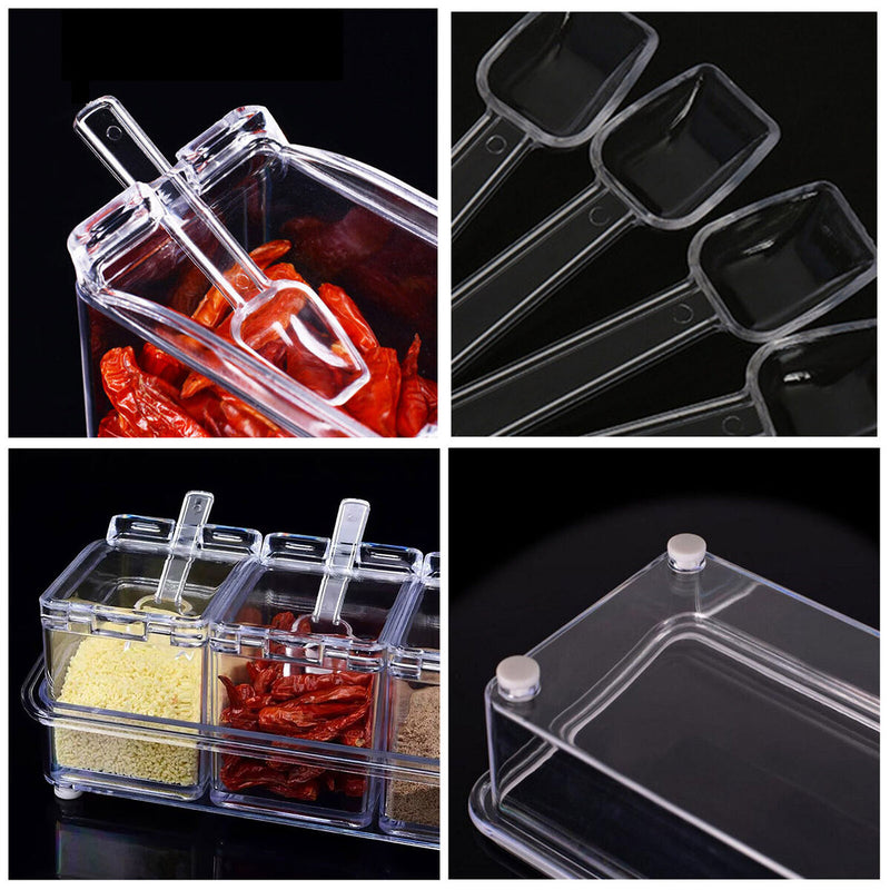 Transparent Seasoning Box Four Compartment Safe Material Seasoning Jar Set