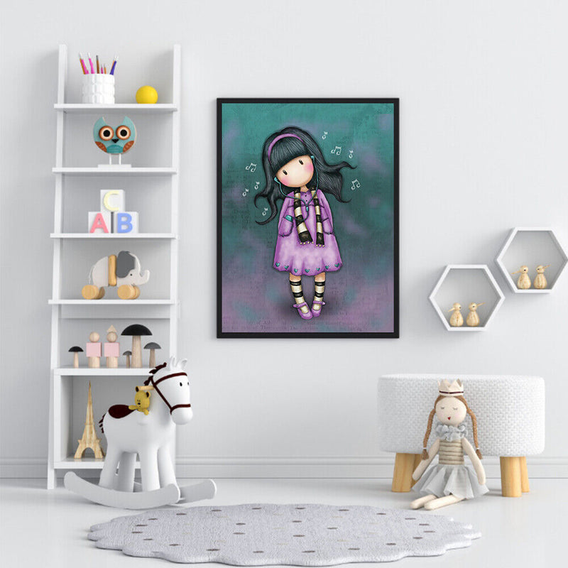 Listen Music Girl Frameless DIY Oil Paint by Numbers Kit Picture Wall Art
