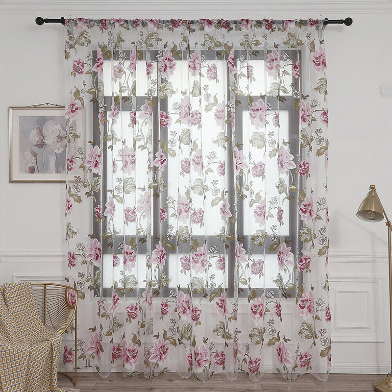 Peony Tulle Curtains for Living Room Floral Window Sheer Curtain (Pink) Newly