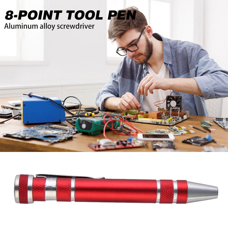 8 in 1 Multiuse Precision Pen Screwdriver Hand Repair Tools Kit (Red) Newly