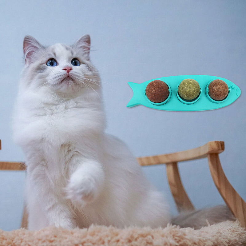 Cat Mint Ball Toys - Catnip Roller Treats Kitten Chewing Toys for Wall Moun