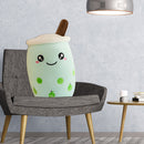 Child Bubble Tea Family Stuffed Plush Pillow Soft Cushion (Green Round) Newly