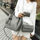 3pcs/set Fashion Women Beads Tassel PU Clutch Shoulder Bucket Bags (Grey)