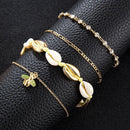 4pcs Boho Bee Shell Rhinestone Anklet Women Beach Food Chain Jewelry Gifts Newly