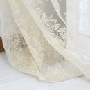 Flocking Floral Tulle Printed Window Door Curtain for Living Room (Beige)
