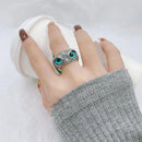 Retro Blue Eye Owl Shape Ring Alloy Open Finger Rings Men Women Punk Jewelry