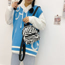 Preppy Style Canvas Zebra Print Backpack Women Travel School Rucksack (A)