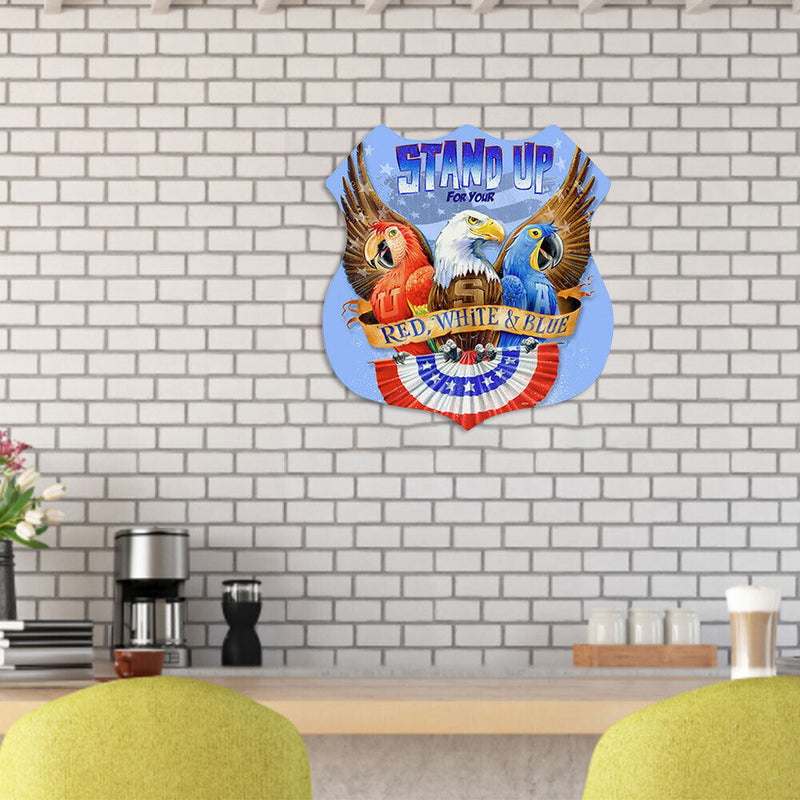Shield Shape Independence Day Eagle Metal Plate Tin Sign Wall Art Home Decor
