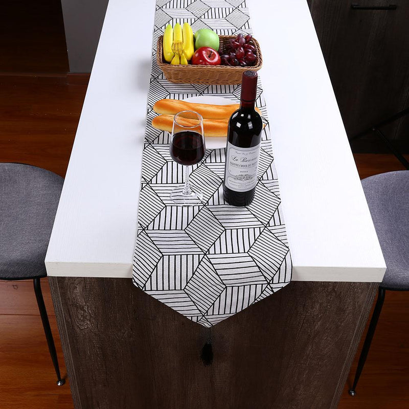 Simple Table Runner Modern Geometric Pattern Linen Tablecloth Tea Table Cover