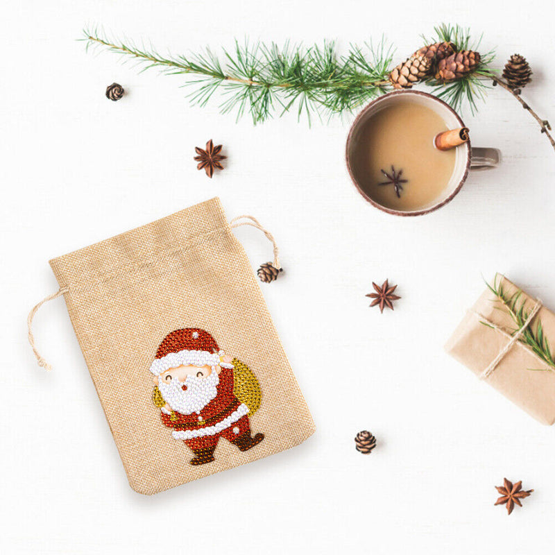 5D DIY Diamond Painting Cartoon Merry Christmas Drawstring Candy Bag Handmade
