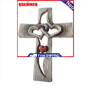 Carved Wooden Cross Entwined Hearts Hanging Wall Decor for Living Room Bedroom