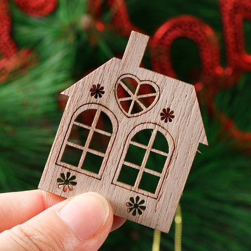 Wood Chip Christmas Snowflake Santa Claus Xmas Decoration Hanging Ornaments