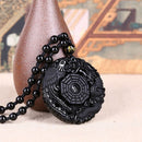 Handmade Mens Women Obsidian Necklace Dragon Phoenix Carved BaGua Lucky Pendant