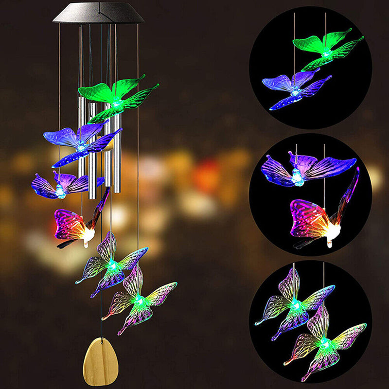 Colorful LED Solar Light Outdoor Wind Chime Butterfly Pendant Lamps (B)