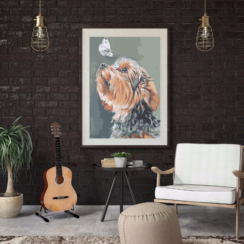 Dog and Butterfly Canvas Oil Painting Kit DIY Hand Painted Drawing By Numbe