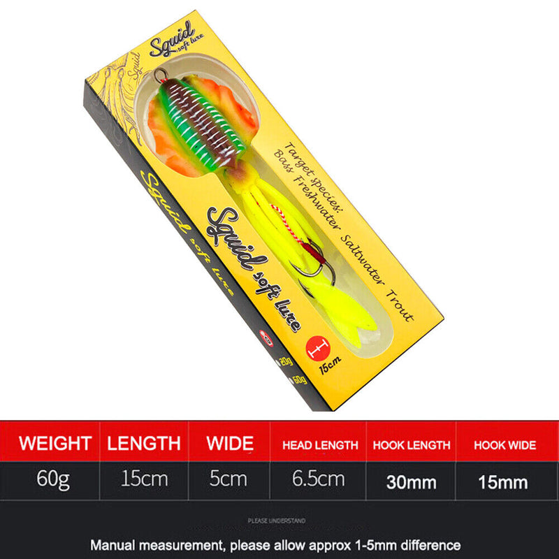 #A UV Luminous Simulation Bionic Squid Fishing Lures 60g 15cm Artificial Soft Ba