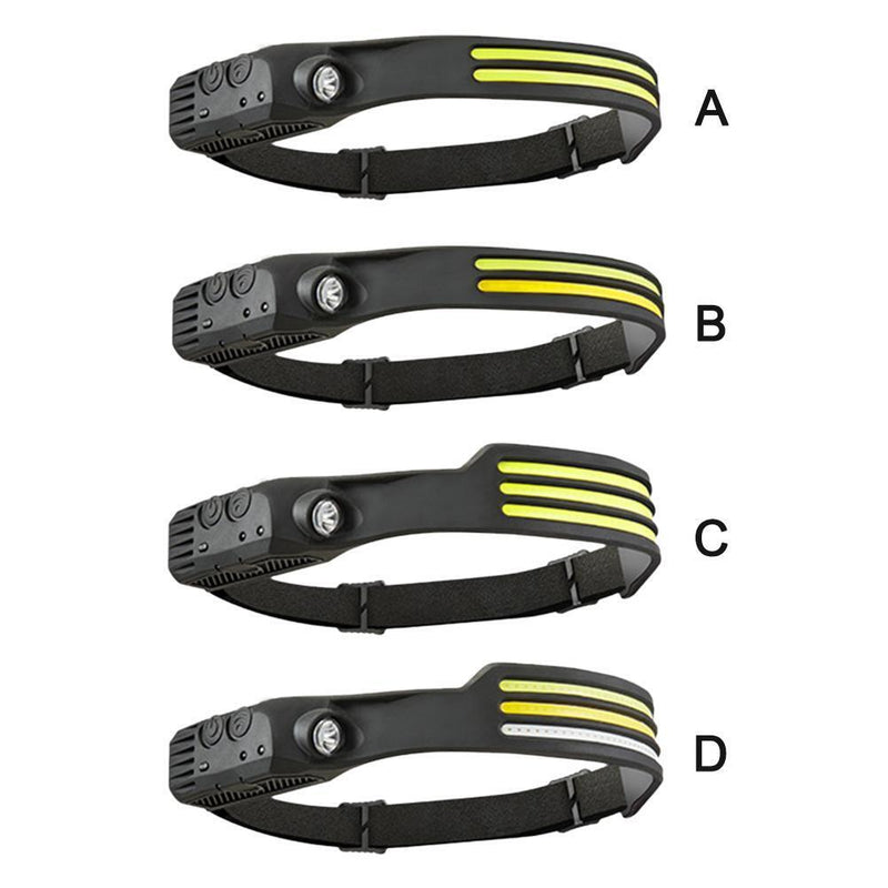 COB LED Sensor Headlight Flashlight USB Outdoor Camping Strong (A White)