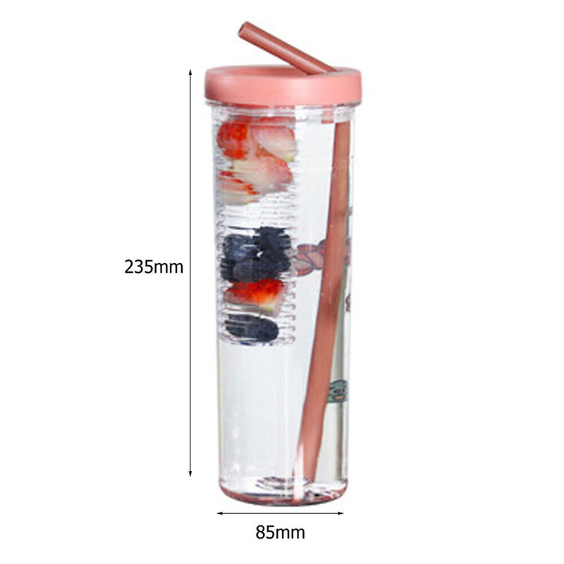 Plastic Water Bottle Straws Portable Tea Fruit Outdoor Travel Mug (Pink) Newly