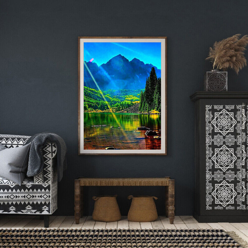 5D Full Round Drill Mountain and River Diamond Painting Kit for Home Art Decor