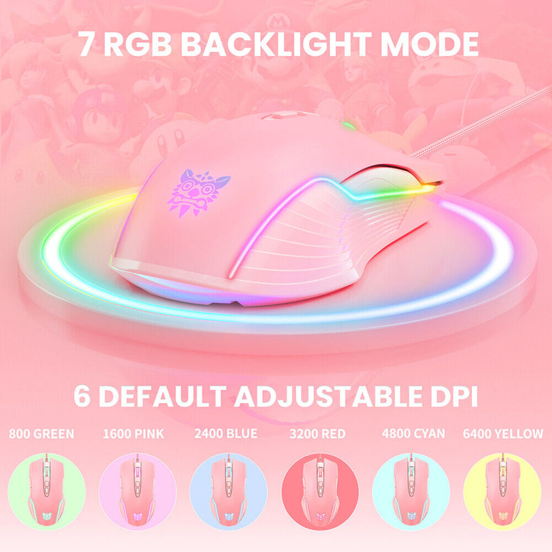 USB Wired Gaming Playing Mouse Non-Slip 6-Gear Adjustable DPI RGB Computer Mice