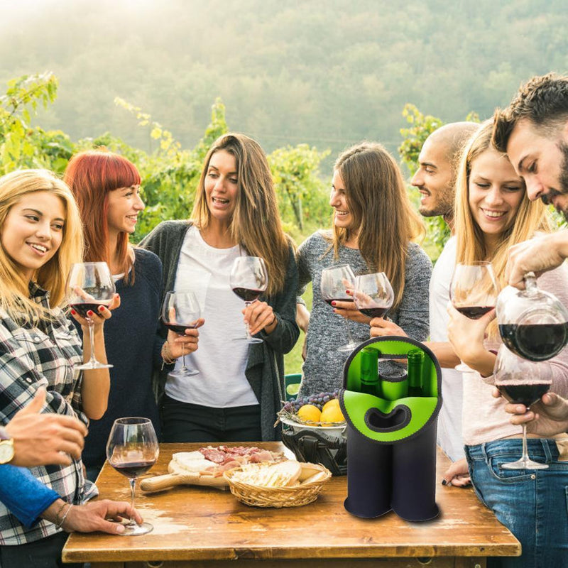 2 Bottles Neoprene Cooler Wine-bottle Bag Protective Cover (Green+Black)