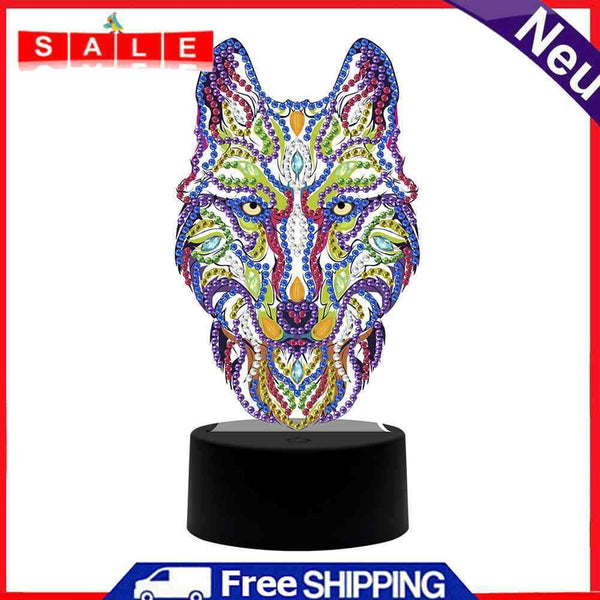 DIY Special Shaped Diamond Painting Wolf LED Light Cross Stitch Embroidery Lamp