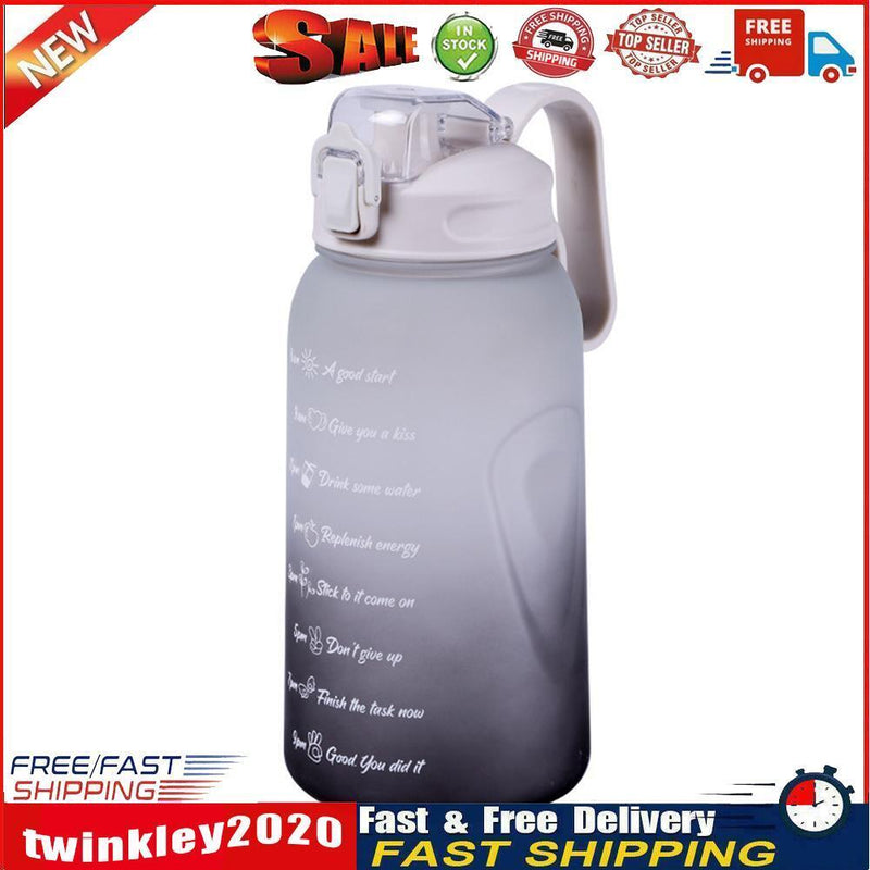 2L Water Bottle Straw Cup Time Marker Sports Drinking Fitness Jugs (Grey) Newly