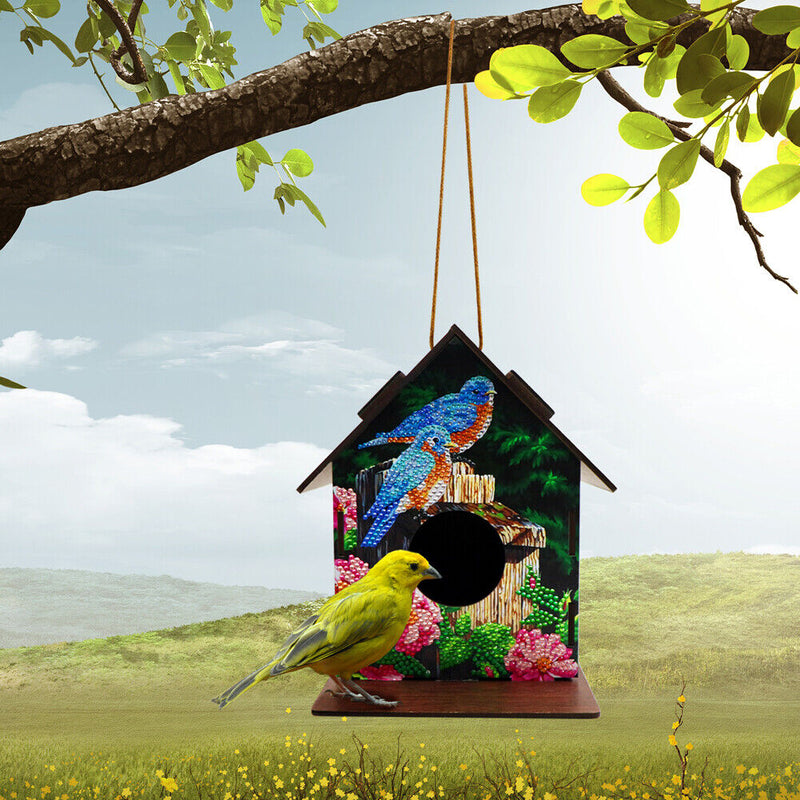 Hanging Bird House DIY Diamond Painting Wooden Bird Nest Hut Parrot Cage Shelter