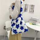 Fashion Women Flower Printing Plush Shoulder Bag Ladies Autumn Winter Handbags