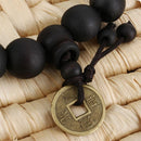 Buddhist Women Men Prayer Beads Buddha Bracelet Wood Bead Bangle Copper Coin