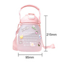 1300ml Large Capacity Cute Girl Water Bottle Plastic Straw Water Cup (Pink)