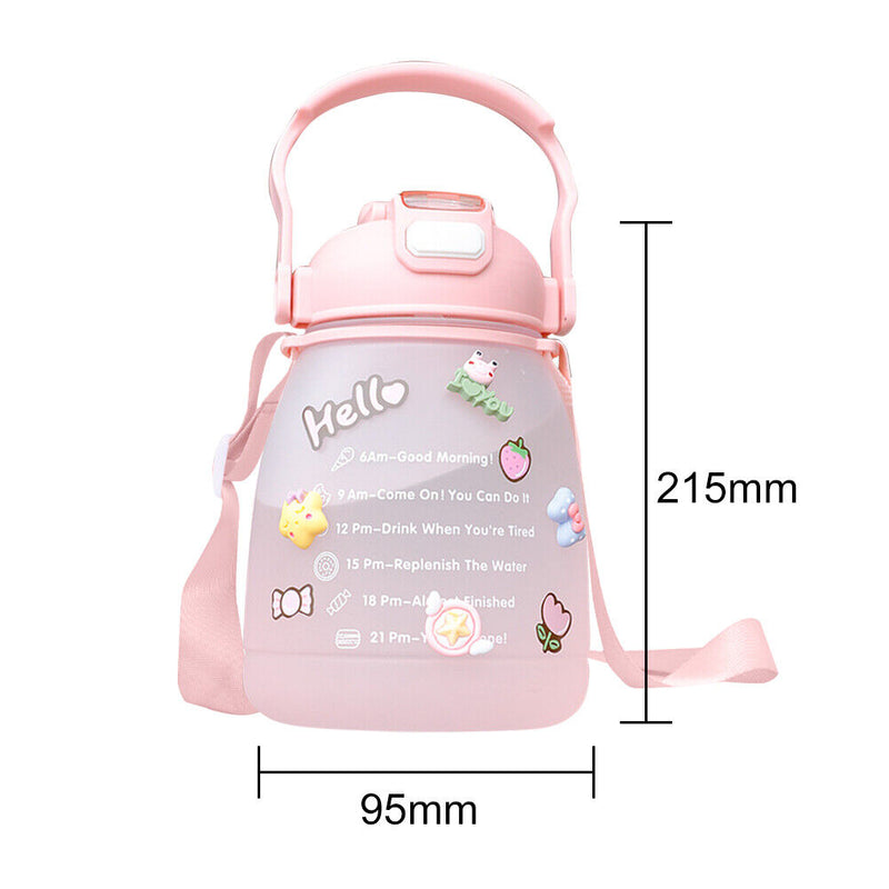 1300ml Large Capacity Cute Girl Water Bottle Plastic Straw Water Cup (Pink)