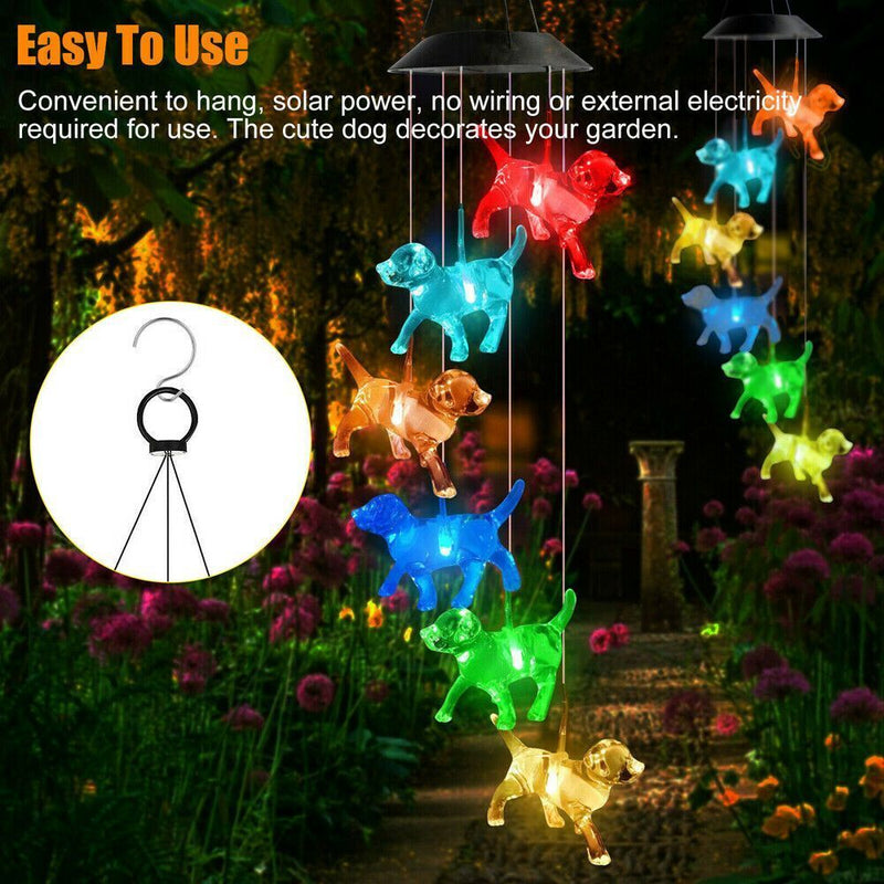 Yard Patio Wind Chime Hummingbirds Solar Chime LED Crystal Dog Discolored