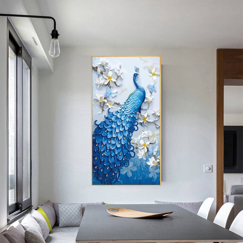 Frameless Oil Paint By Numbers DIY Peafowl Picture Craft Kit for Living Room