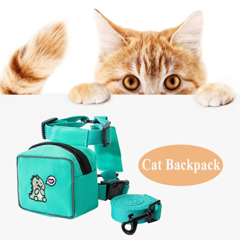 Pet Cat Dog Backpack Printed Chest Strap Harness Traction Rope (Green L) Newly